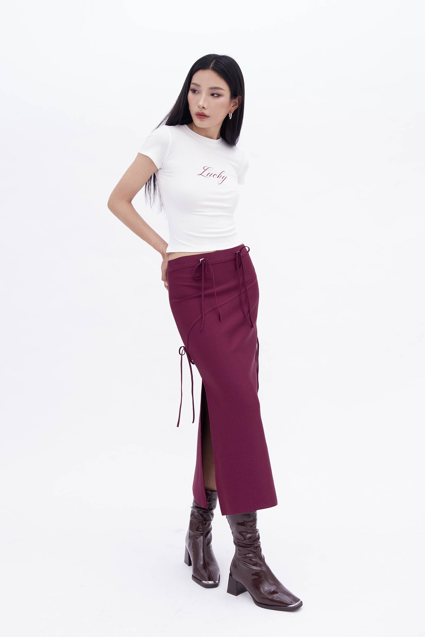 BEA RIBBON SKIRT (WINE)