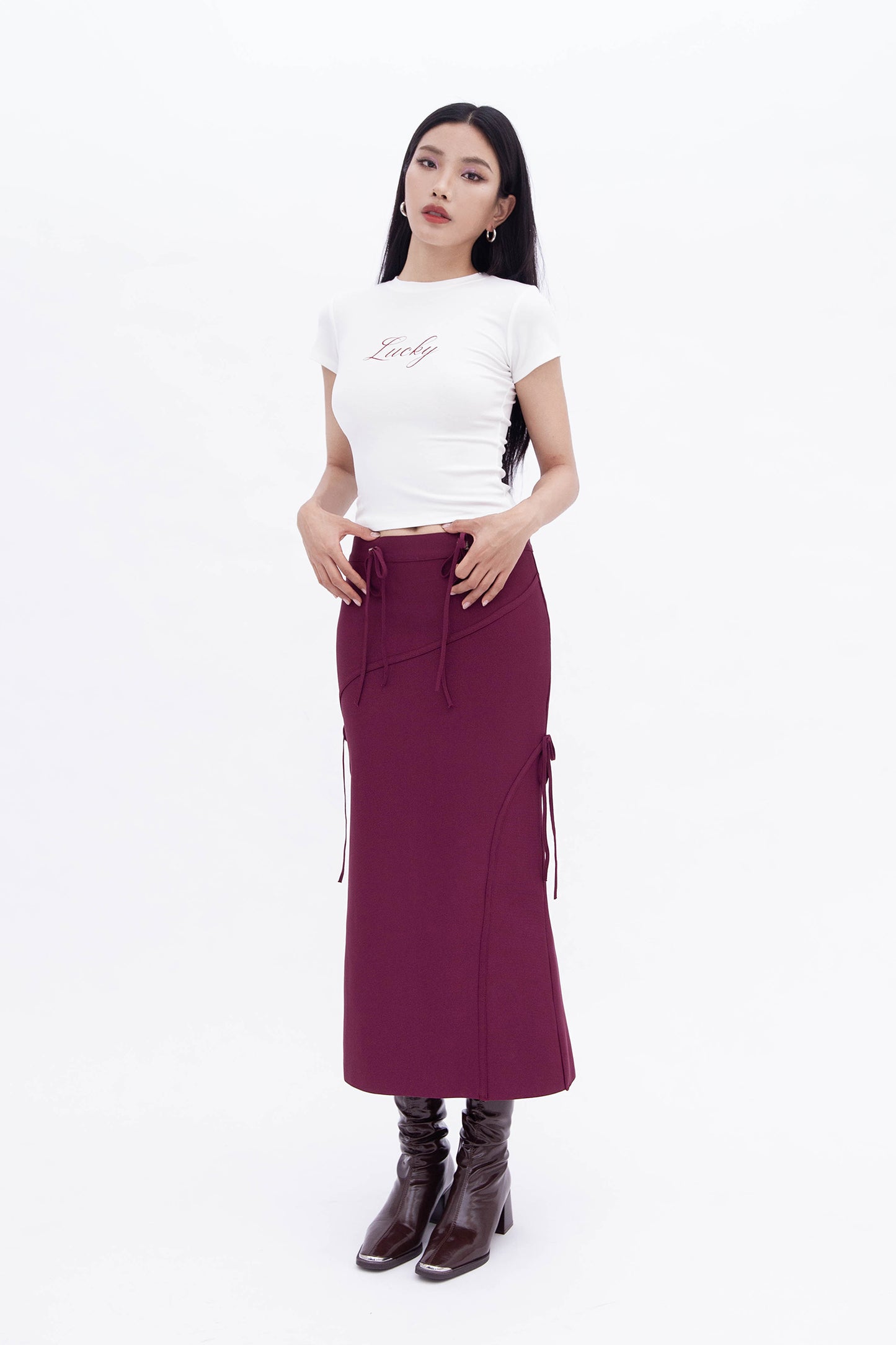 BEA RIBBON SKIRT (WINE)