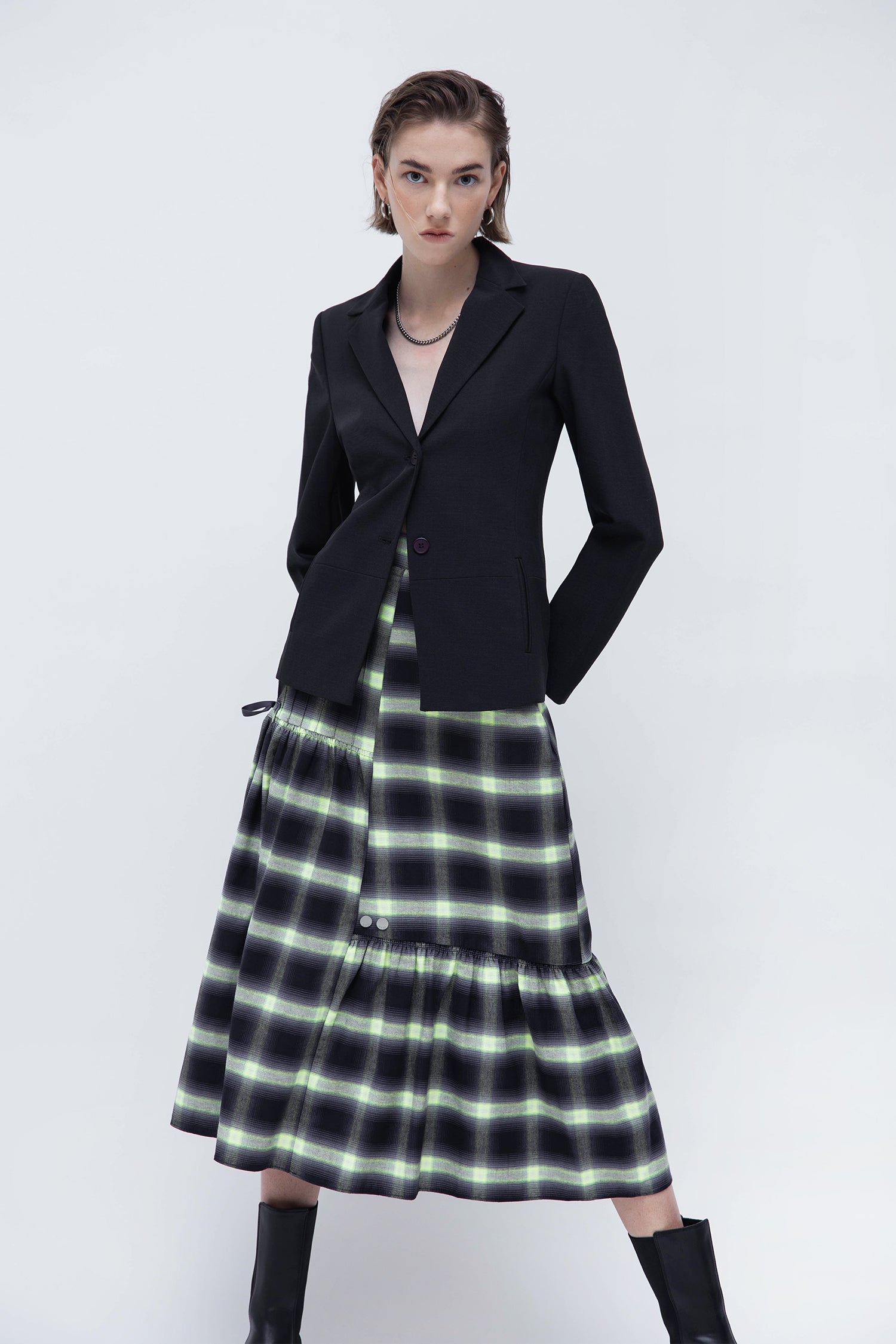 MAEVE MIDI SKIRT NEON CHECKERED